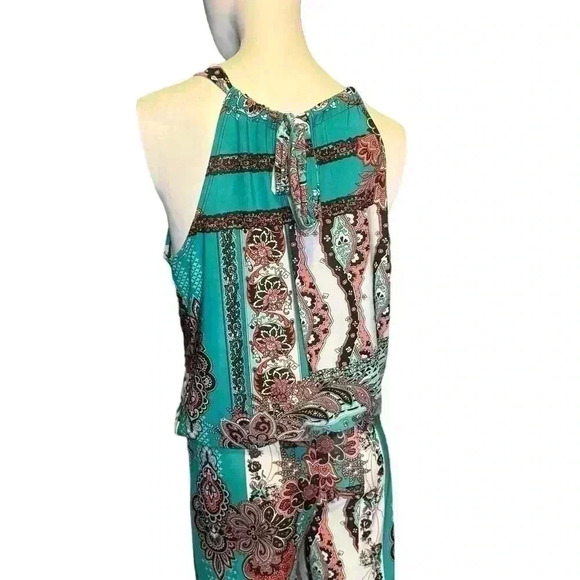 Flirty Pink floral print open back Green jumpsuit Size M - Picture 8 of 10